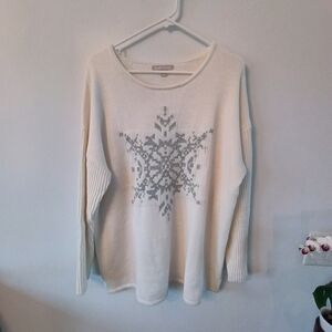 Woman Within Snowflake Sweater Womens 18/20 Large Ivory Winter Holiday Knit